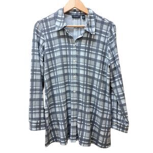 Susan Graver Weekend Petite Printed Brushed Waffle Knit Shirt Size LP Gray